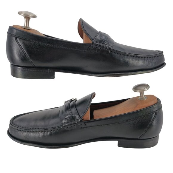 A. Testoni Mens Black Leather Bit Loafers Size 8.5 Italian Dress Shoes Classic V - Picture 11 of 12